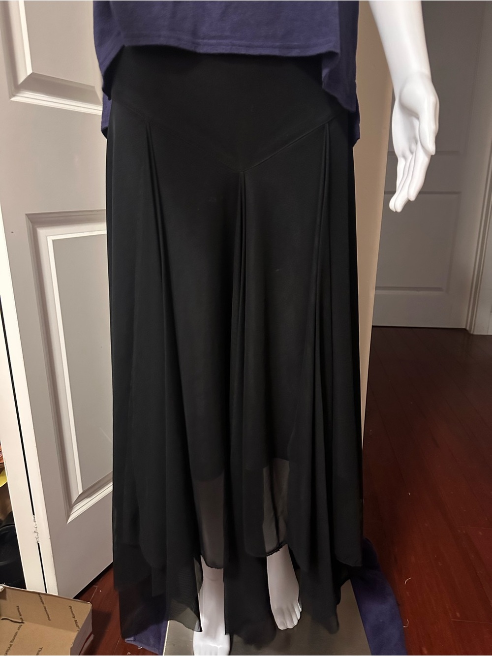 Vintage JS Collections Black Mesh Handkerchief Midi Maxi Skirt Size 8 EUC Y2K